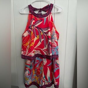 Flying Tomato Womens Multicolored Floral Layered Halter Neck Romper Medium